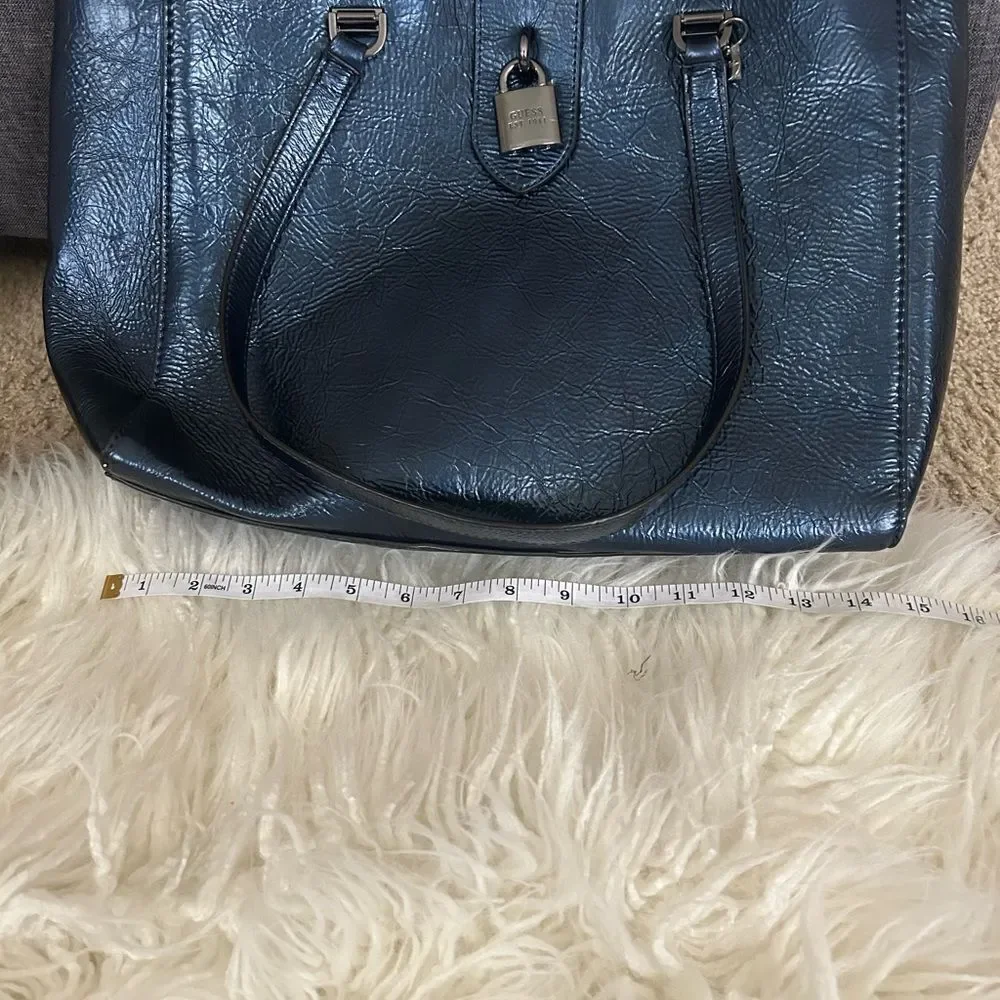 Guess vegan leather tote metallic blue